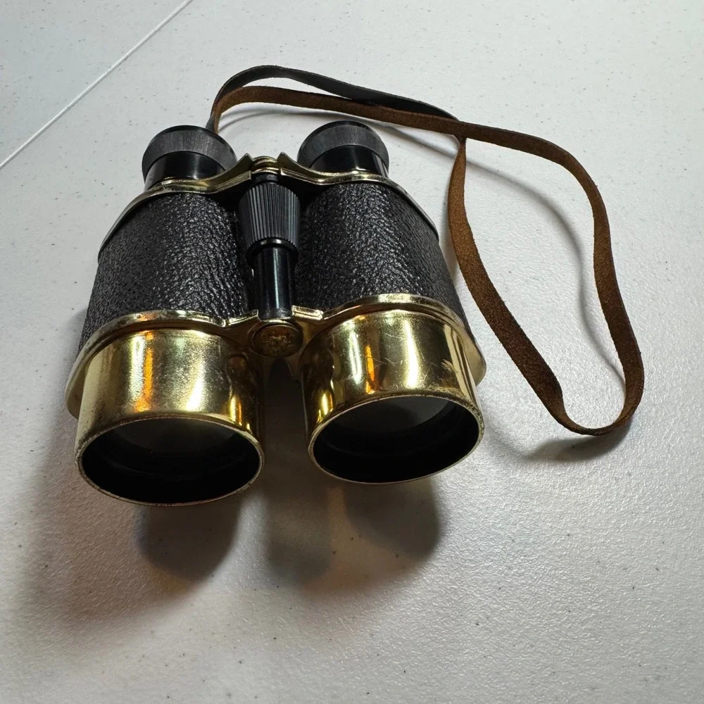 Vintage Brass Leather Binoculars 4x40 Japan‎ Opera Glasses Theater Sports Gold